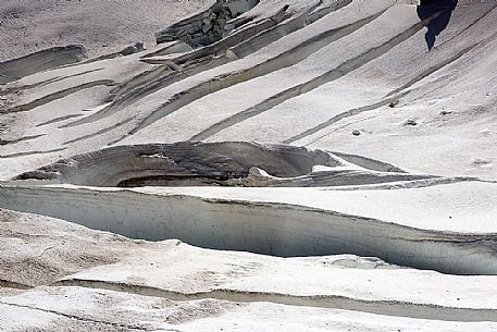 Detail of Aletsch glacier, the largest in Europe, from Jungfraujoch, the highest railway station in the Alps, Bernese Oberland, Switzerland, Europe