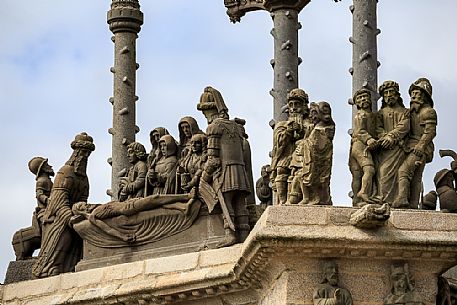 Detail of the Calvary located in the parish close, a peculiarity of the architecture and Christian art of Brittany, especially of the Finistre, Church of Saint Miliau, Guimiliau, France, Europe