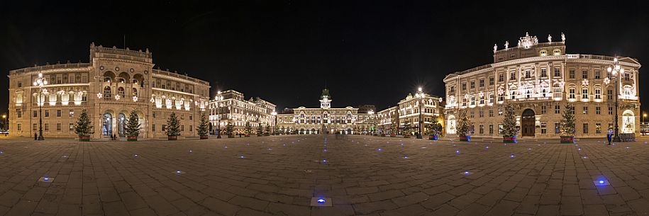 Overview of Piazza Unit d'Italia square in Trieste by night, Friuli Venezia Giulia, Italy, Europe