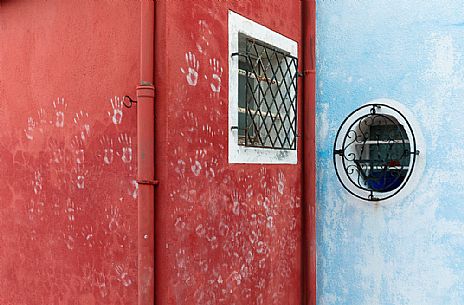 Detail of the colorful houses in Burano island, Venetian lagoon, Venice, Italy, Europe