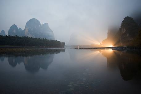 Mysterious mountains near Xingping, on Li river, China.