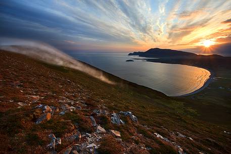 Amazing sunset and spreading haze  in one of the most beautiful landscape of whole Ireland. Achill Island, Ireland