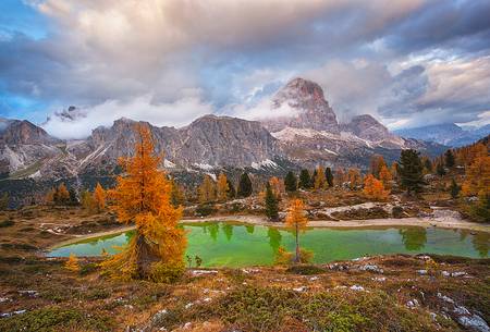 Autumn in lake Limides (or Limedes), and in the background Tofana mountains