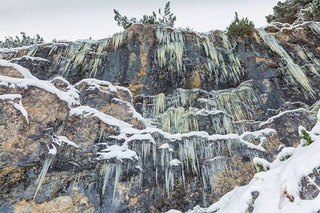 Rocks with ice, in the dolomites, Sorapiss, Italy