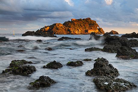 Ciclopi archipelago, Lachea island and Faraglioni, Aci Trezza, Sicily, Italy