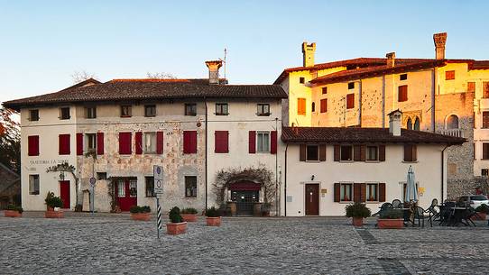 Castle Square in the old village of Valvasone, Pordenone, Friuli Venezia Giulia, Italy, Europe