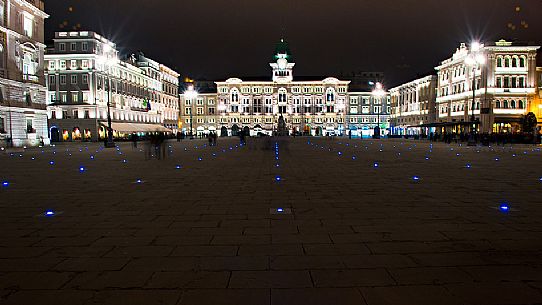 Piazza Unit d'Italia by night. It is the main square in Trieste, a seaport city in northeast Italy, Friuli Venezia Giulia, Italy, Europe