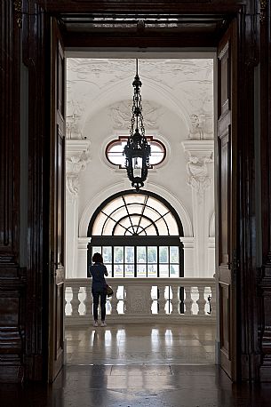 A tourist visits  the Belvedere Palace a historic building in Vienna, Austria.