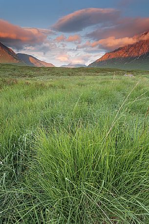 A sunny morning and warm light on the peak of the hills