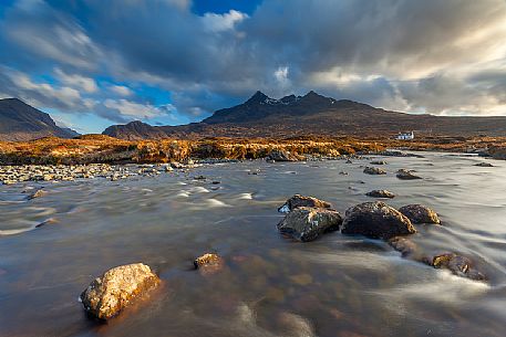 The late afternoon light embraces the landscape at sligachan, admiring the Cuillins on the background