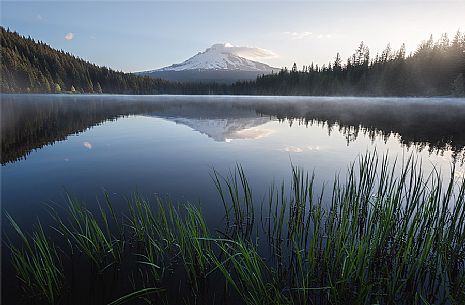 Trillium Lake with view towards Mount Hood, Mount Hood National Forest, Oregon, USA