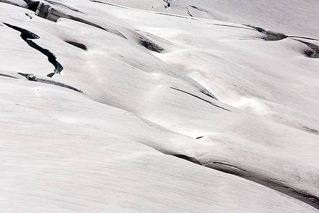 Detail from above of Aletsch glacier, the largest in Europe, from Jungfraujoch, the highest railway station in the Alps, Bernese Oberland, Switzerland, Europe