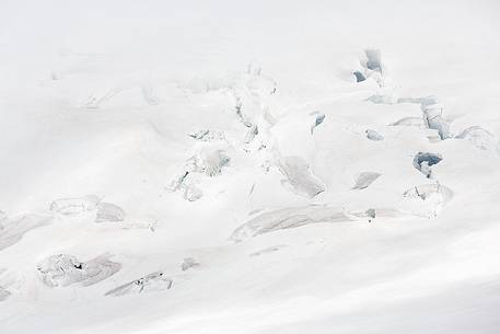 Detail from above of Aletsch glacier, the largest in Europe, from Jungfraujoch, the highest railway station in the Alps, Bernese Oberland, Switzerland, Europe