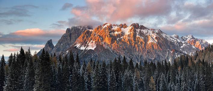 Brentoni mountain group at sunset from Casera Razzo