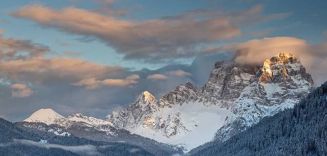 The Pelmo mountain at sunset after an intense snowfall