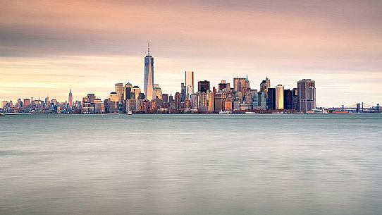 Skyline with the Freedom Tower, view from the Liberty Island