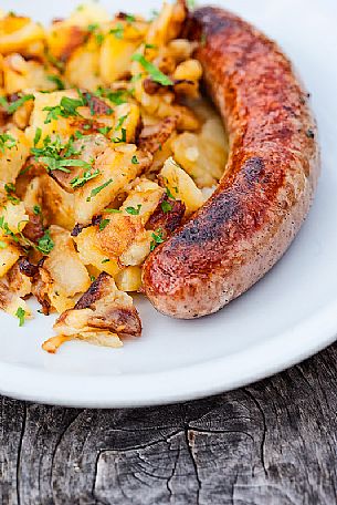 Sousage with potatoes, South Tyrol, Dolomites, Italy