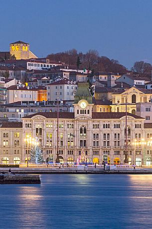 Piazza Unit d'Italia and Molo Audace, view from the sea of Trieste, Italy