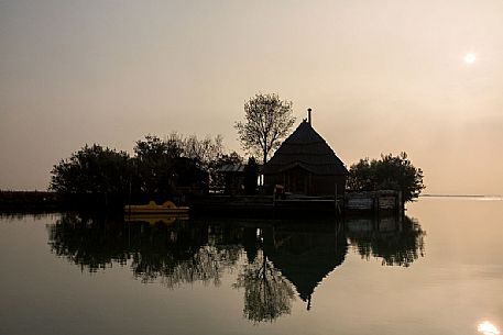 Casoni, typical lodge used by fishermen, Marano Lagunare, Italy