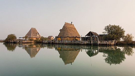 Casoni, typical lodge used by fishermen, Marano Lagunare, Italy