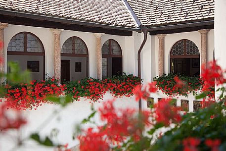 Detail of San Romedio Sanctuary, Val di Non, Trentino, Italy