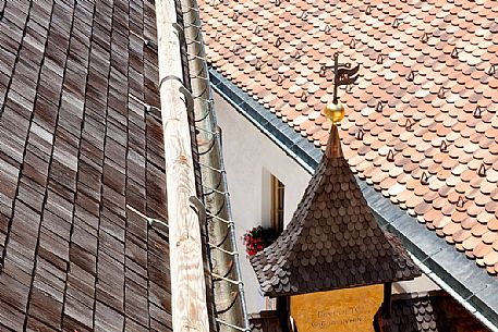 Detail of roof of San Romedio Sanctuary, Val di Non, Trentino, Italy