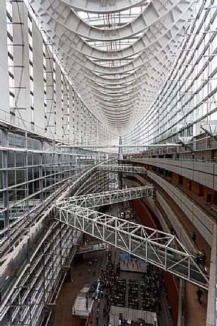 The Tokyo International Forum is a large convention center where meetings, shows, concerts and exhibitions take place. Designed by architect Rafael Violy, the building was inaugurated in 1997, Tokyo, Japan