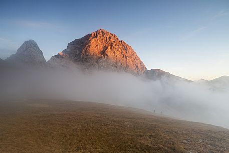 Sunset and pink clouds above Mangart, Julian Alps, Slovenia