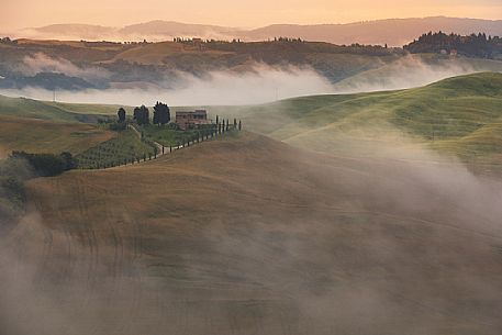 Farm on the tuscan hills, Monticchiello, Crete Senesi, Tuscany, Italy