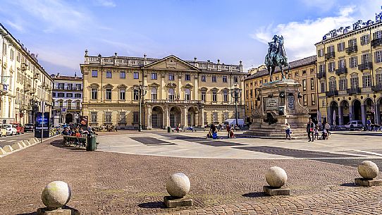 Piazza Bodoni square and the Giuseppe Verdi conservatory in downtown of Turin, Piedmont, Italy, Europe