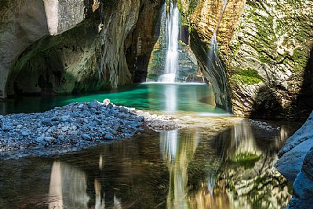 Emerald reflections in the gorge of the Torre creek, Tarcento, Friuli Venezia Giulia, Italy, Europe