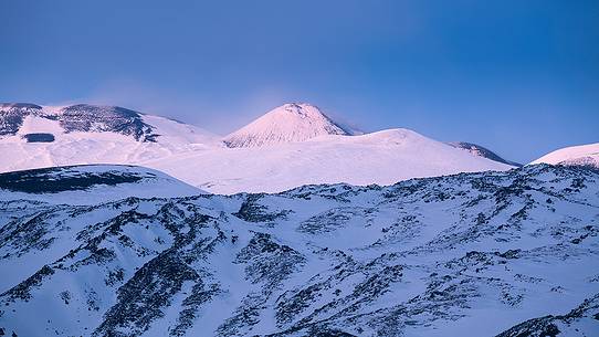 south-east crater at sunset, this crater is currently the most active on Etna for almost a decade