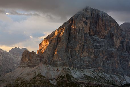 Sunset from Refuge Nuvolau (2575 m)  towards Tofana di Rozes mountain, Cortina d'Ampezzo, Veneto, italy