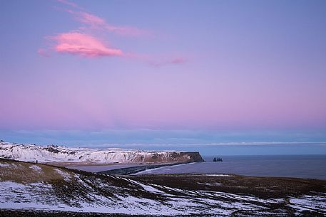 Panoramic view from Dyrhlaey on sunset, Iceland