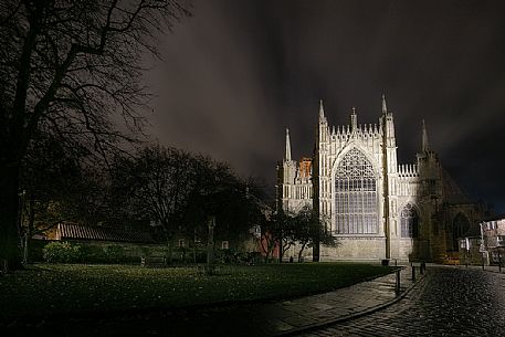 Night view of York Minster (Cathedral), the old medieval gothic church, Yorkshire, Great Britain,