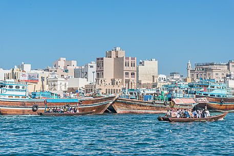 Traditional Abra boat on Dubai Creek, Dubai city, United Arab Emirates, Asia