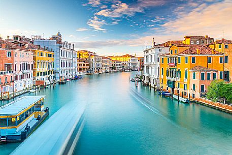 Grand Canal and the movement of motorboat from Accademia bridge, Venice, Italy, Europe